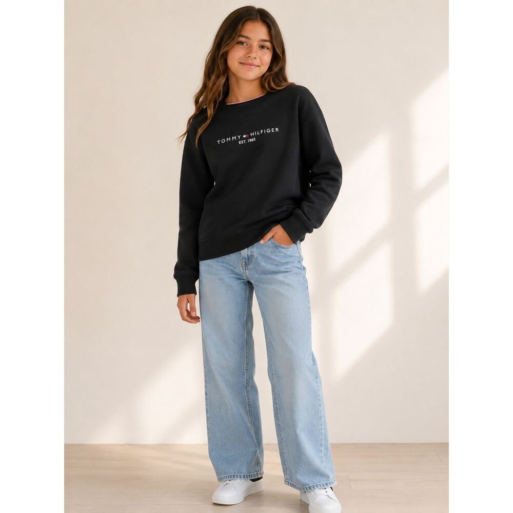 Tommy Hilfiger Girls XL 16 Black Logo Sweatshirt Crewneck Preppy Varsity